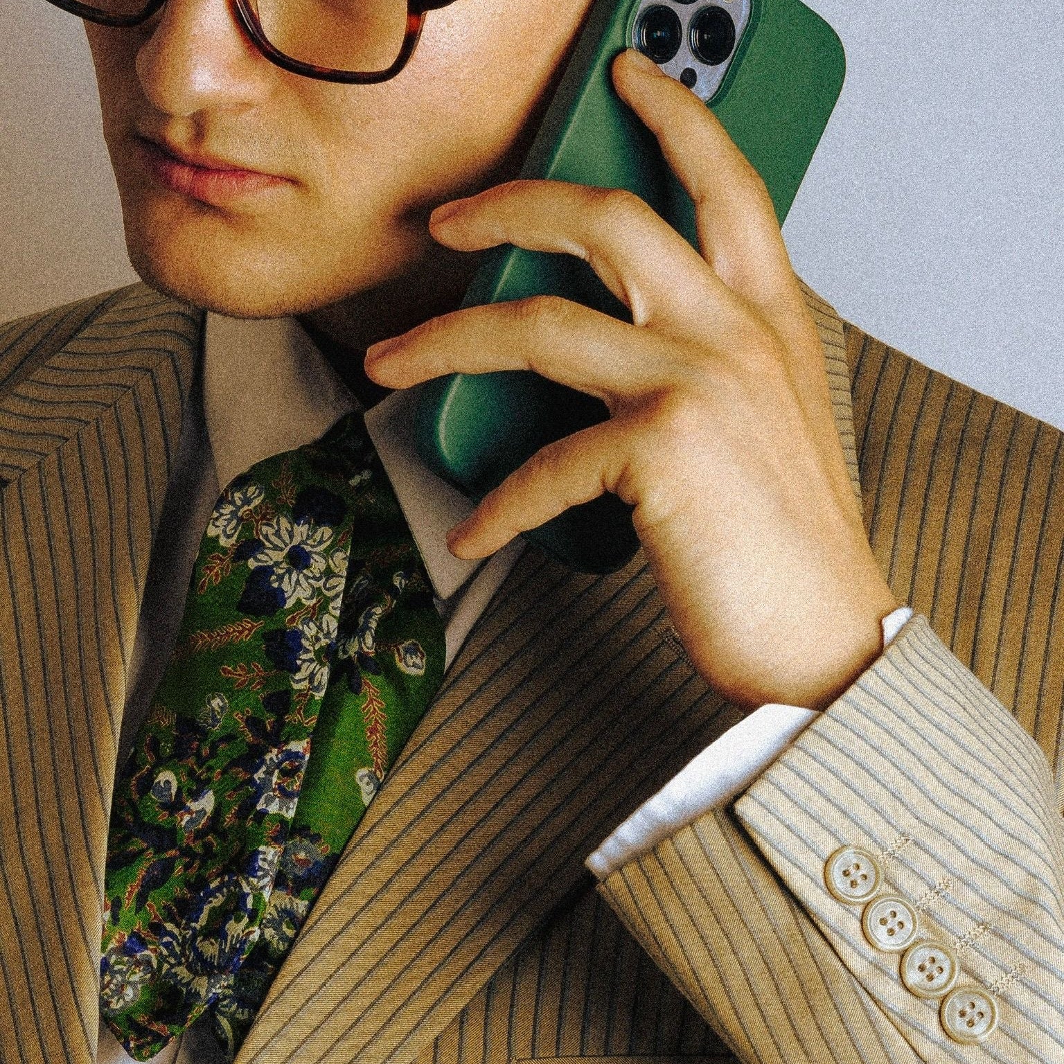 Foulard de soie Vert fleuri Homme et Femme-Les Soieries d'HUBBTON'S