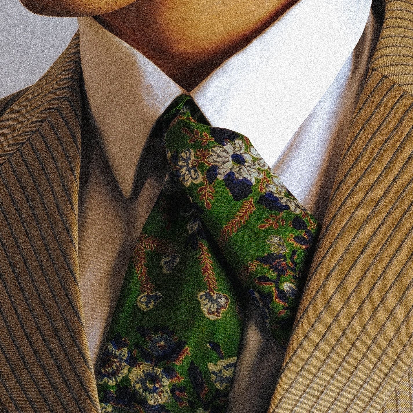 Foulard de soie Vert fleuri Homme et Femme-Les Soieries d'HUBBTON'S